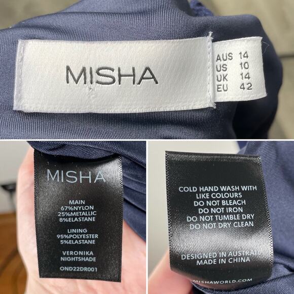 Misha Veronika Metallic Cutout Bodycon Midi Dress Nightshade Blue Size 10 - Picture 4 of 15